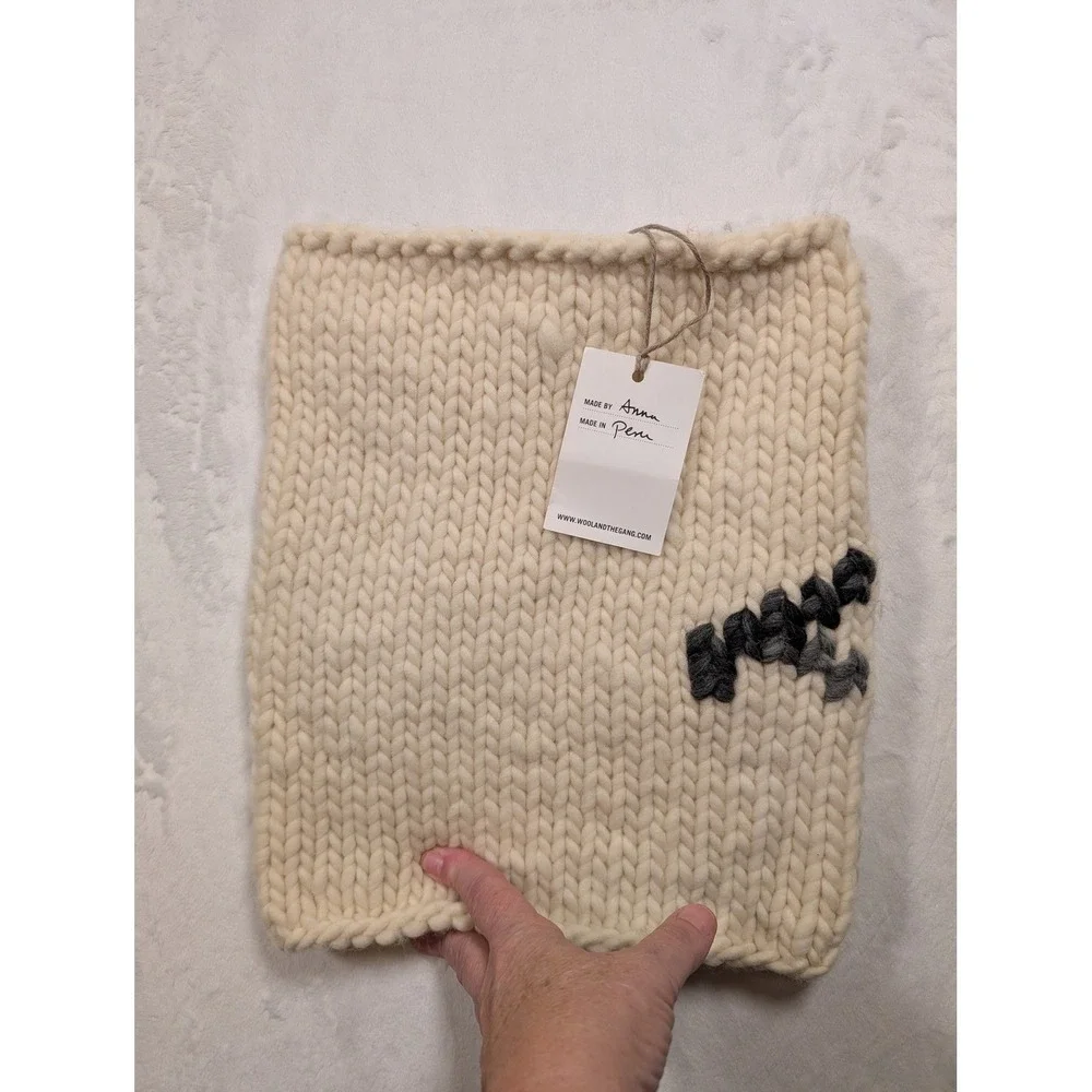 100% Wool and the Gang Chunky Knit‎ Cowl Neck Circle Scarf Cream Grey Handmade